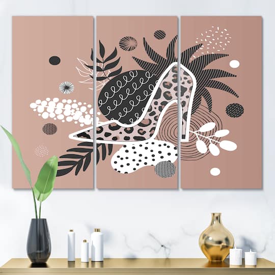Designart - Leopard High-Heeled Shoes Tropical Leaves